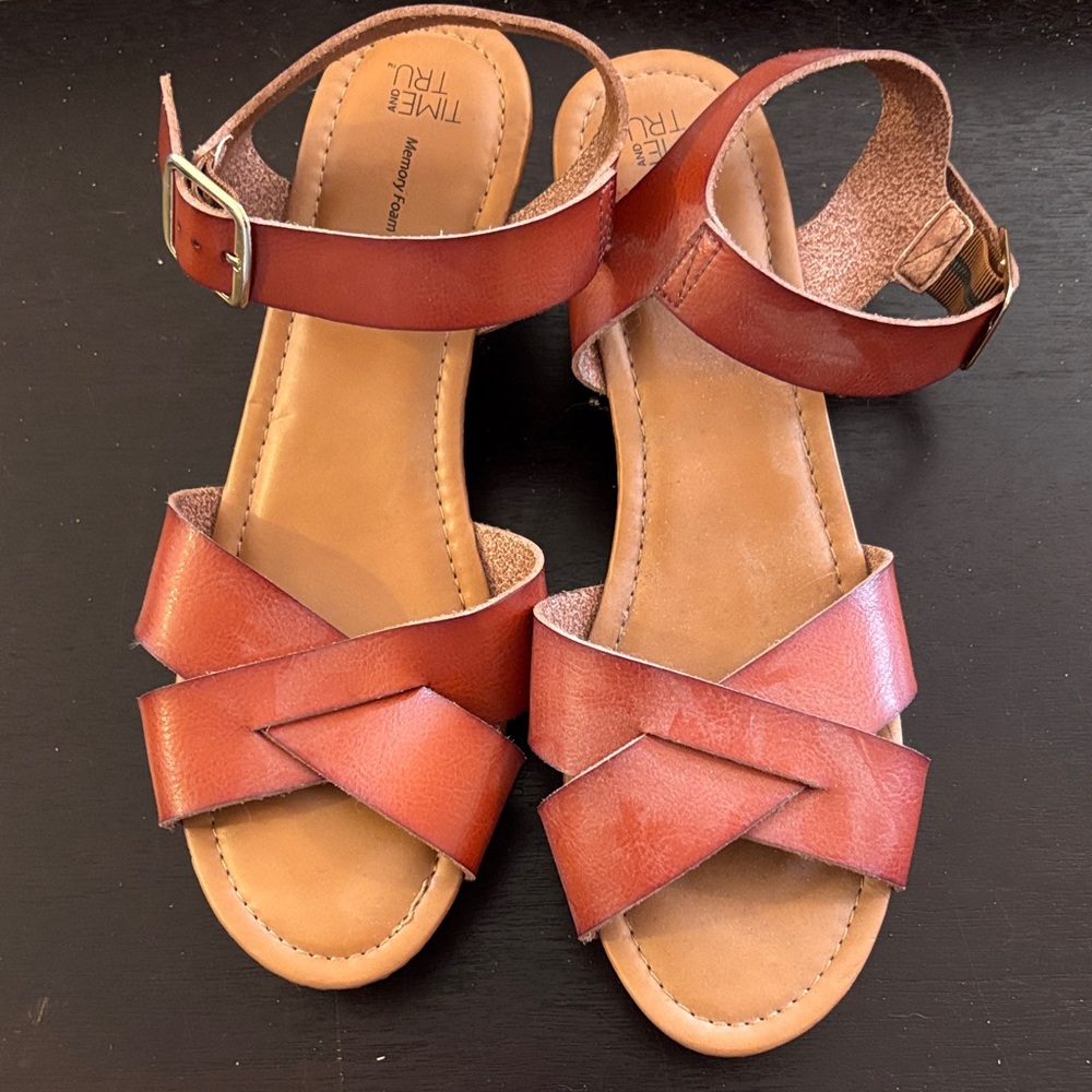 Time and Tru Women's Tan Braided-Strap Ankle Strap Sandals